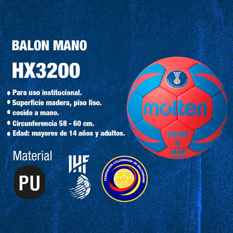 Balón de Balonmano Molten HX3200 - Molten Colombia original oficial rojo azul especificaciones
