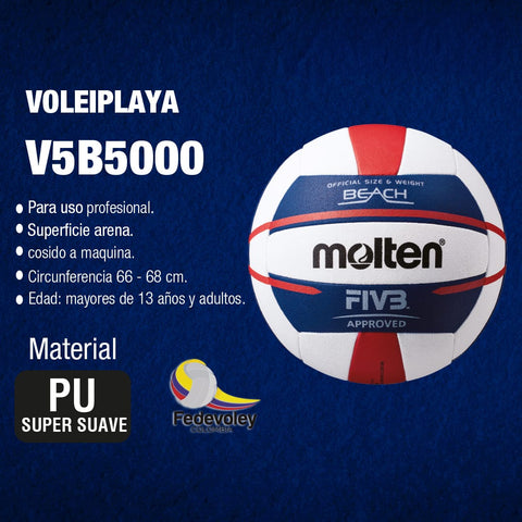 Balón de Voleyplaya Molten Profesional V5B5000 - Molten Colombia oficial original Sello FIVB Approved especificaciones 
